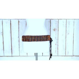Wood bead belt/Tribal wood and glass bead vintage wide sash belt/boho